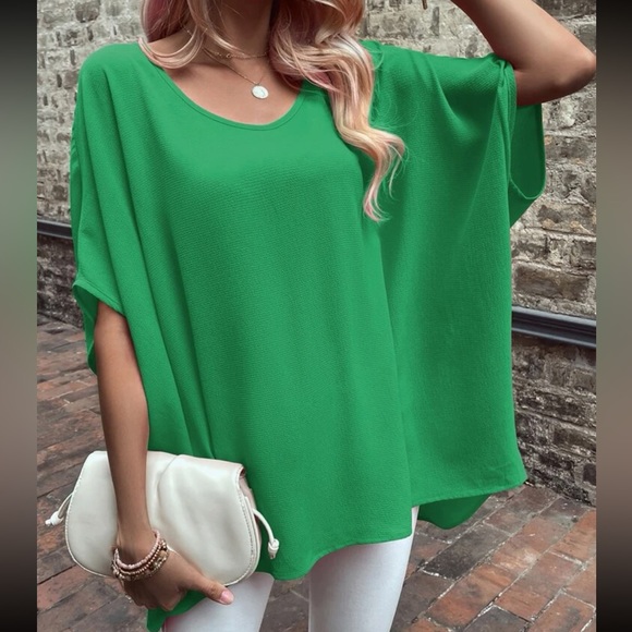Boho green V neck batwing sleeve blouse - Picture 6 of 6